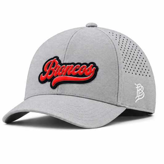Script Broncos | Curved | Performance; Heather Gray; front view