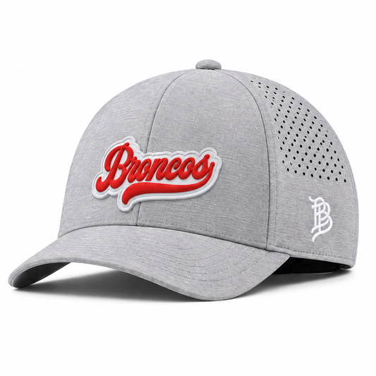 Script Broncos | Curved | Performance; Heather Gray; front view
