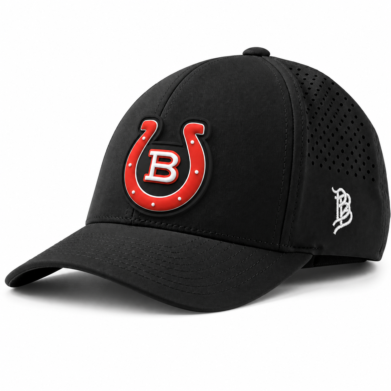 Black Curved Performance Hat with Horseshoe on Black PVC patch