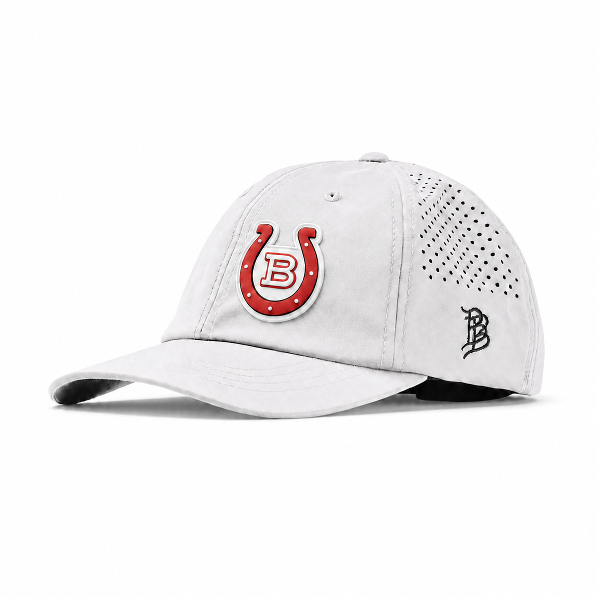 White Performance Dad Hat with HORSESHOE ON WHITE PVC patch