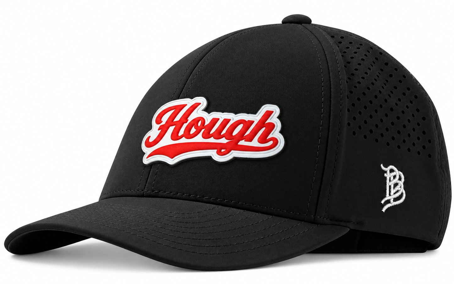 Black Curved Performance Hat with Hough on White PVC patch