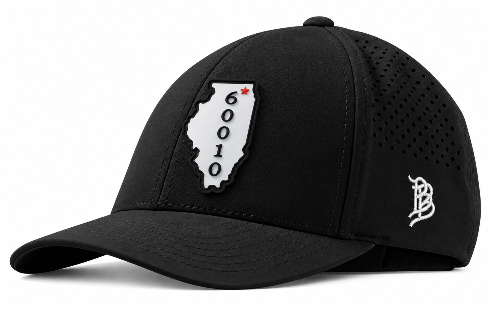 Black Curved Performance Hat with Illinois 60010 PVC patch