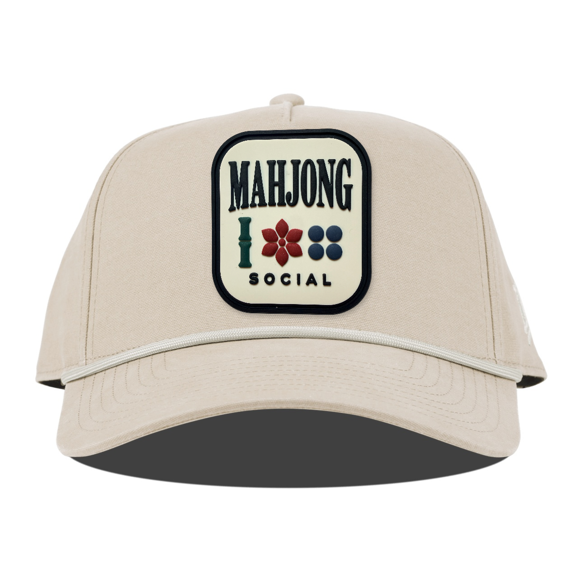Mahjong Social Canvas Rope Hat, Beige, front