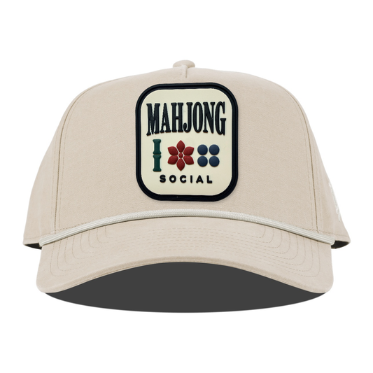 Mahjong Social Canvas Rope Hat, Beige, front