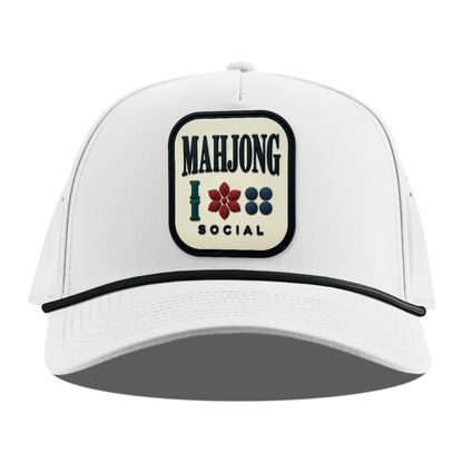 Mahjong Social Rope Hat, White + Black Rope, front