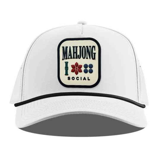Mahjong Social Rope Hat, White + Black Rope, front