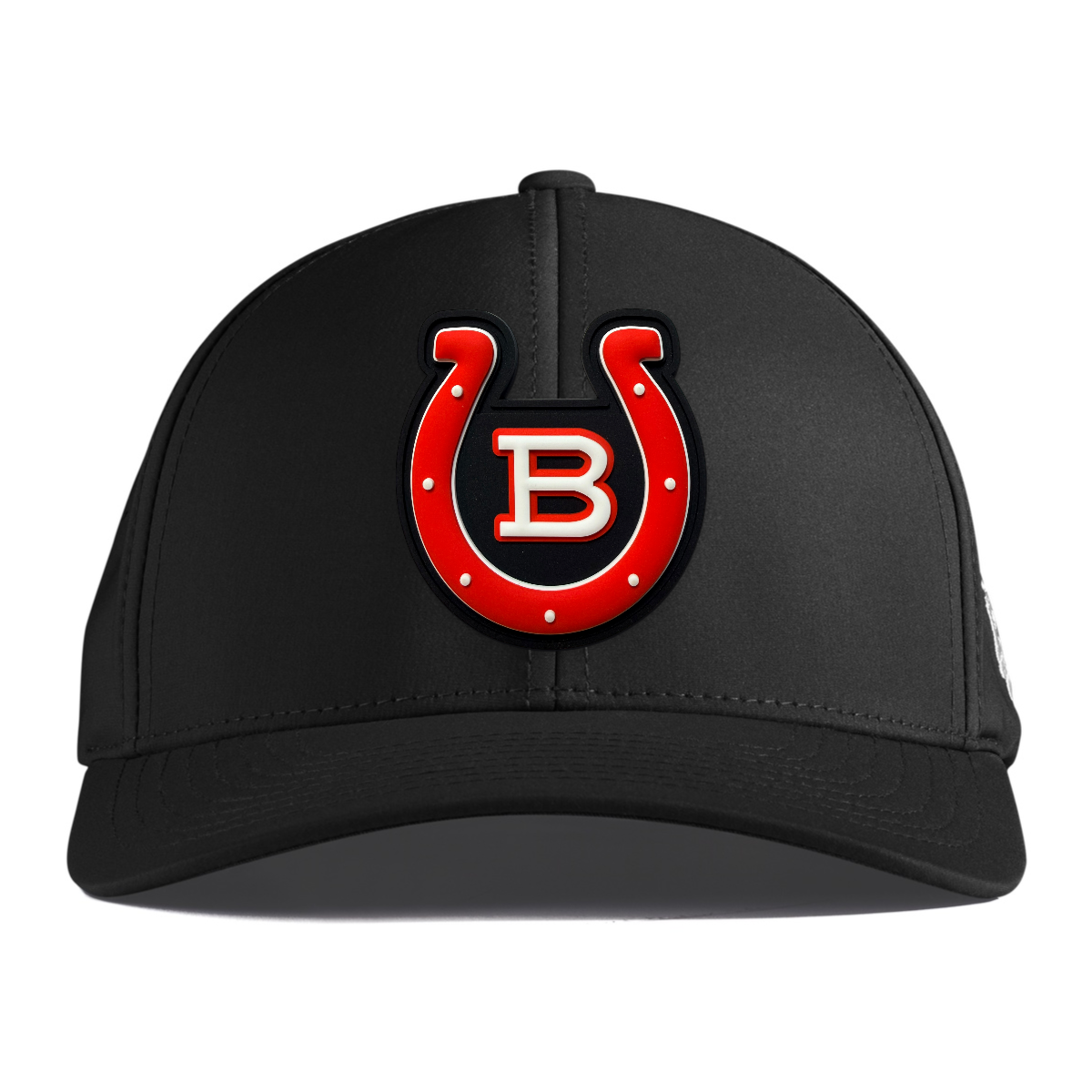 Horseshoe Performance Hat — Black Patch, Black, front
