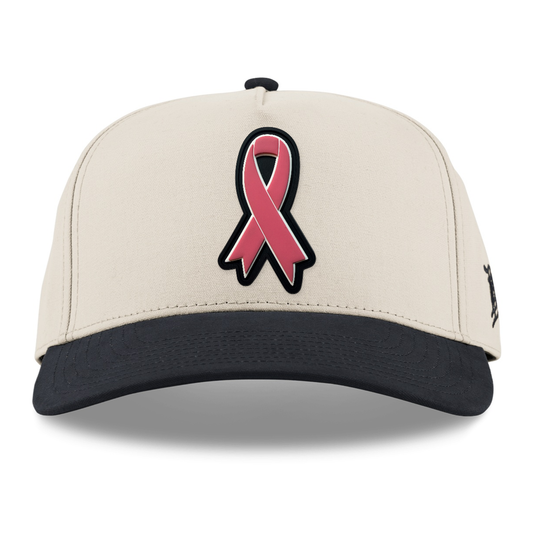 Pink Ribbon Canvas Hat, Beige/Vintage Black, front