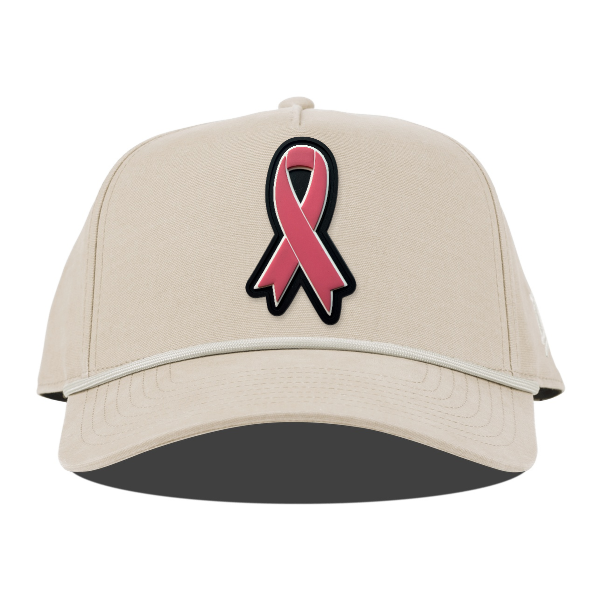 Pink Ribbon Canvas Rope Hat, Beige, front