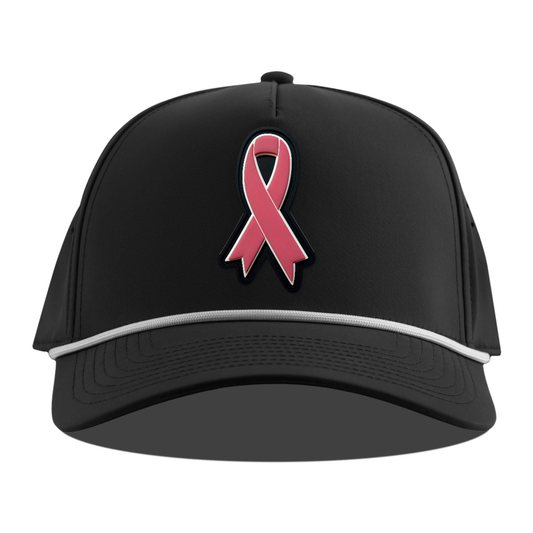 Pink Ribbon Rope Hat, Black + White Rope, front