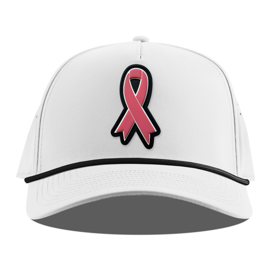 Pink Ribbon Rope Hat, White + Black Rope, front
