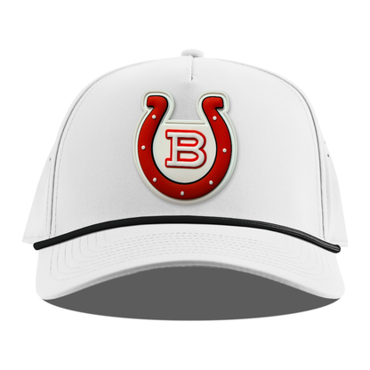 Horseshoe Rope Hat — White Patch, White + Black Rope, front