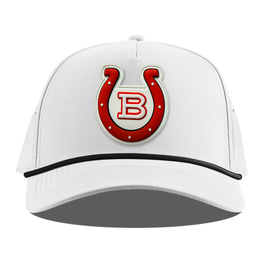 Horseshoe Rope Hat — White Patch, White + Black Rope, front