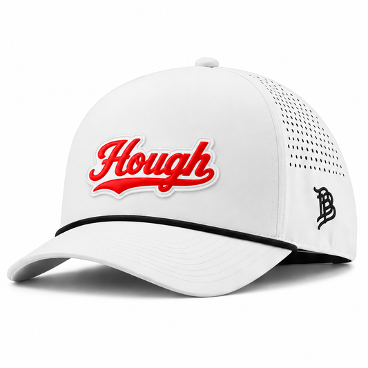 Script Hough | Curved | 5 Panel Rope; WHITE + BLACK ROPE; hough on white PVC patch; front view