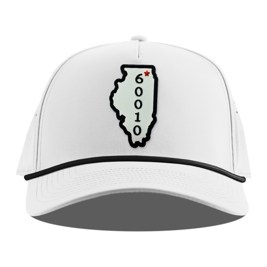 Illinois 60010 Rope Hat, White + Black Rope, front