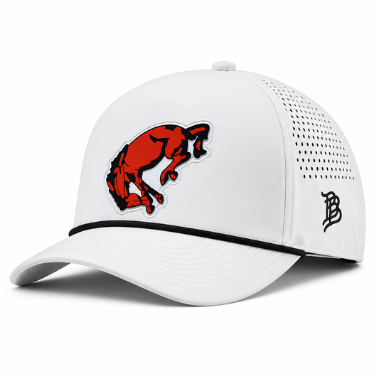 OG Bronco | Curved | 5 Panel Rope; WHITE + BLACK ROPE; og bronco PVC patch; front view
