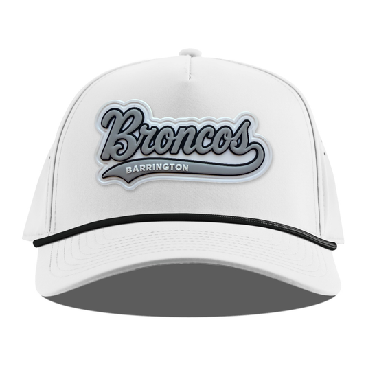 Script Broncos Rope Hat — Gray Patch, White + Black Rope, front