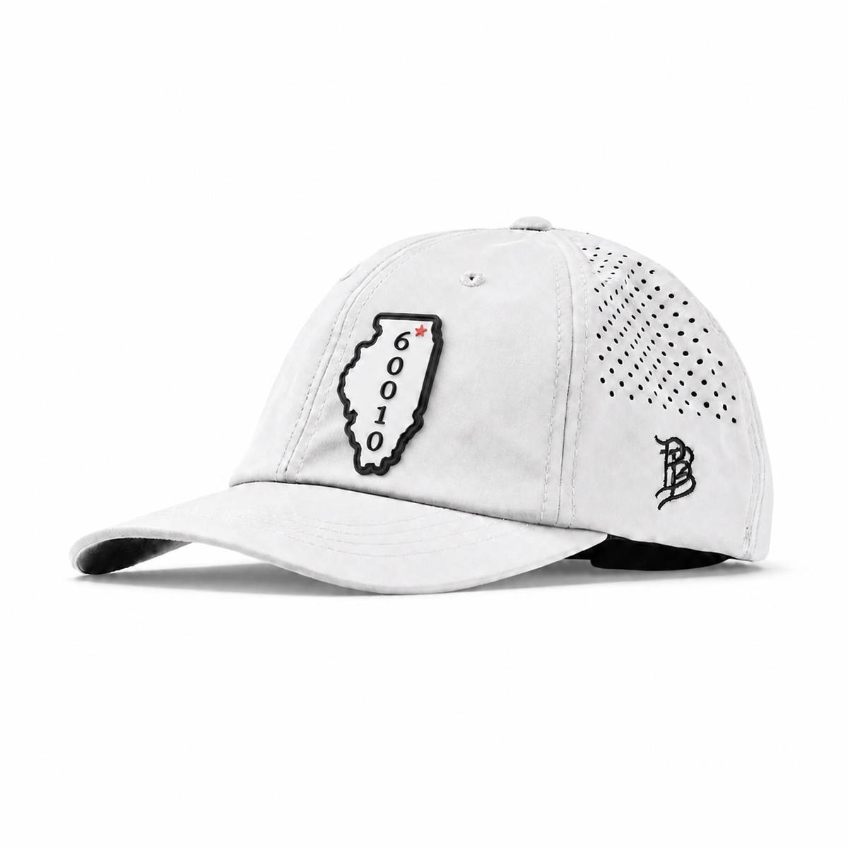 White Performance Dad Hat with STATE OF ILLINOIS - 60010 PVC patch
