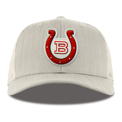 Horseshoe Trucker — White Patch, Heather Beige, front